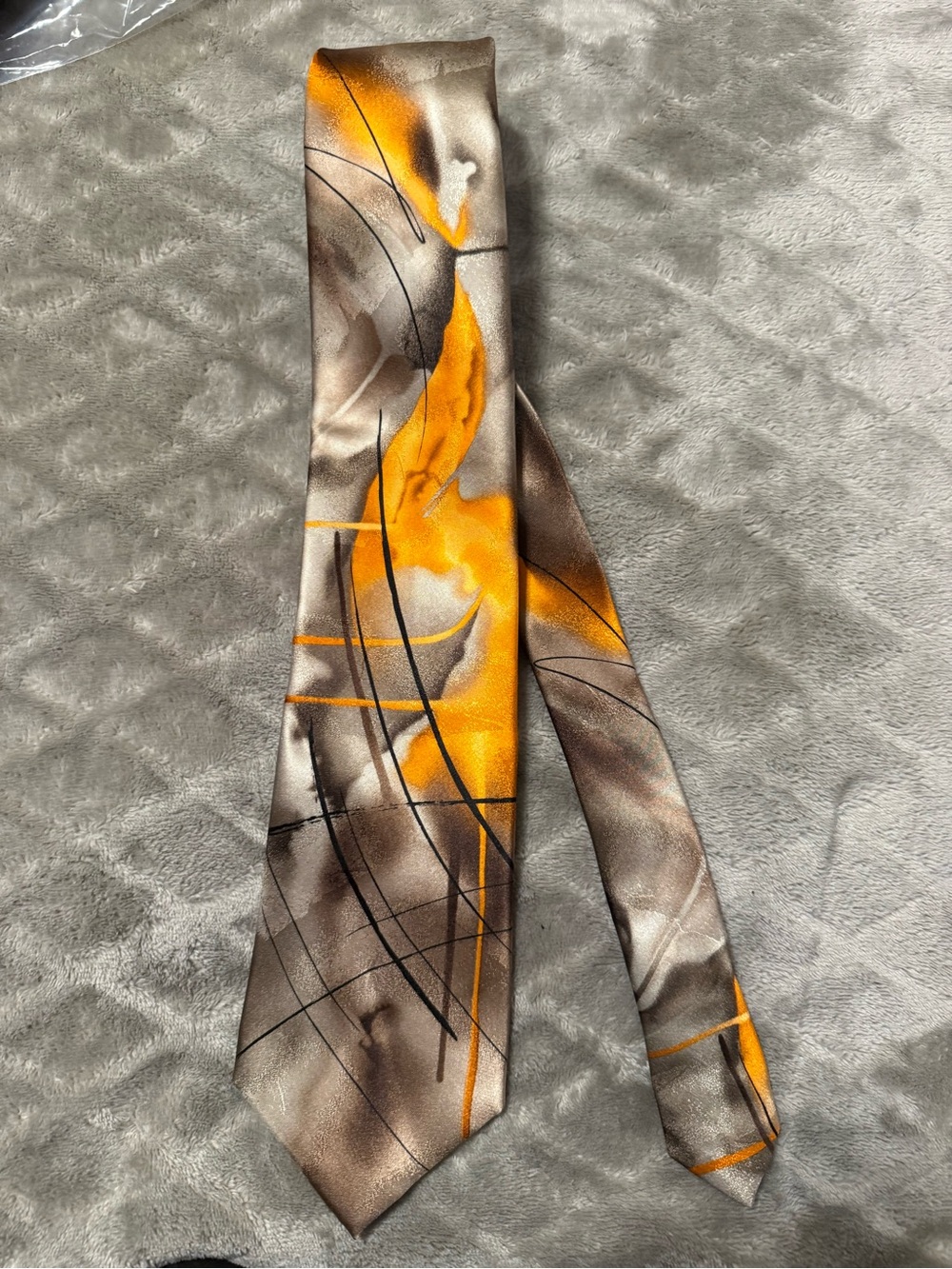 J. Garcia Brown and Orange Abstract Silk Tie